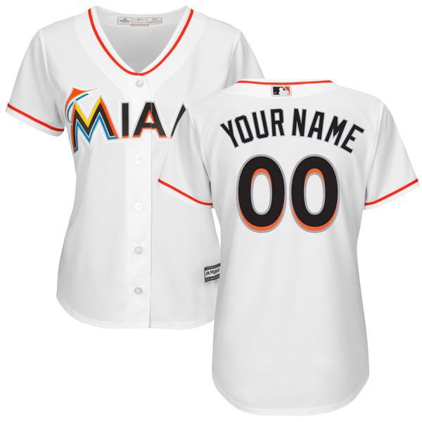 Women Miami Marlins Majestic White Home Cool Base Custom MLB Jersey->customized mlb jersey->Custom Jersey